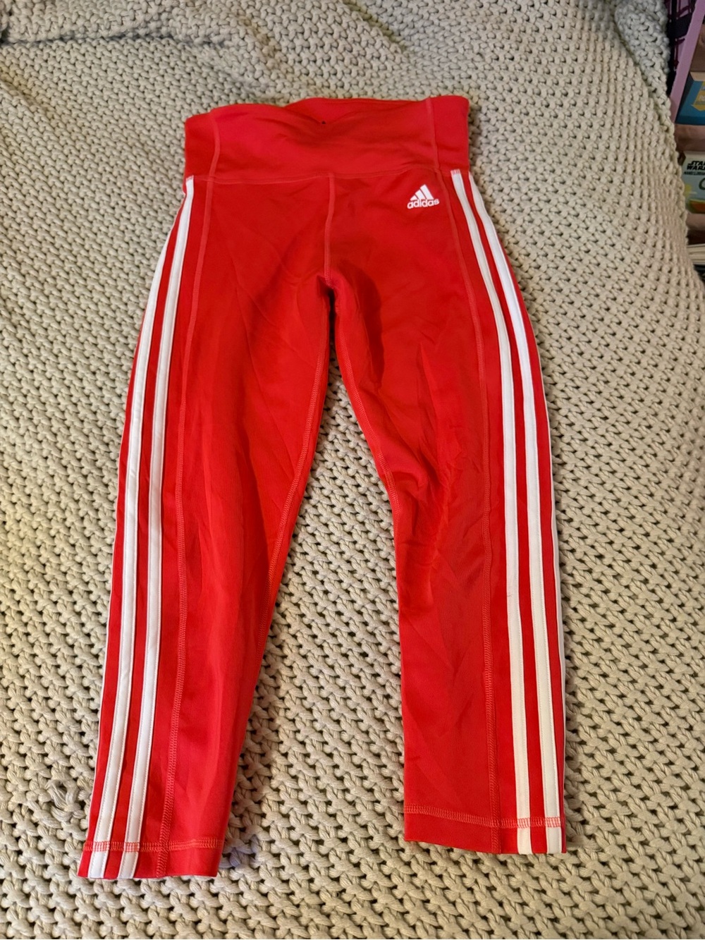 adidas Red High-Rise 3-Stripe Leggings capris leggings high waisted